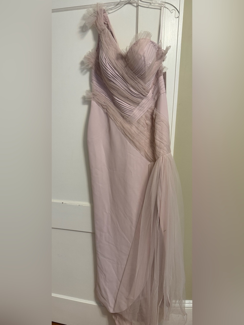 Mm couture Elegant One-Shoulder Dusty Pink Tulle Evening Dress